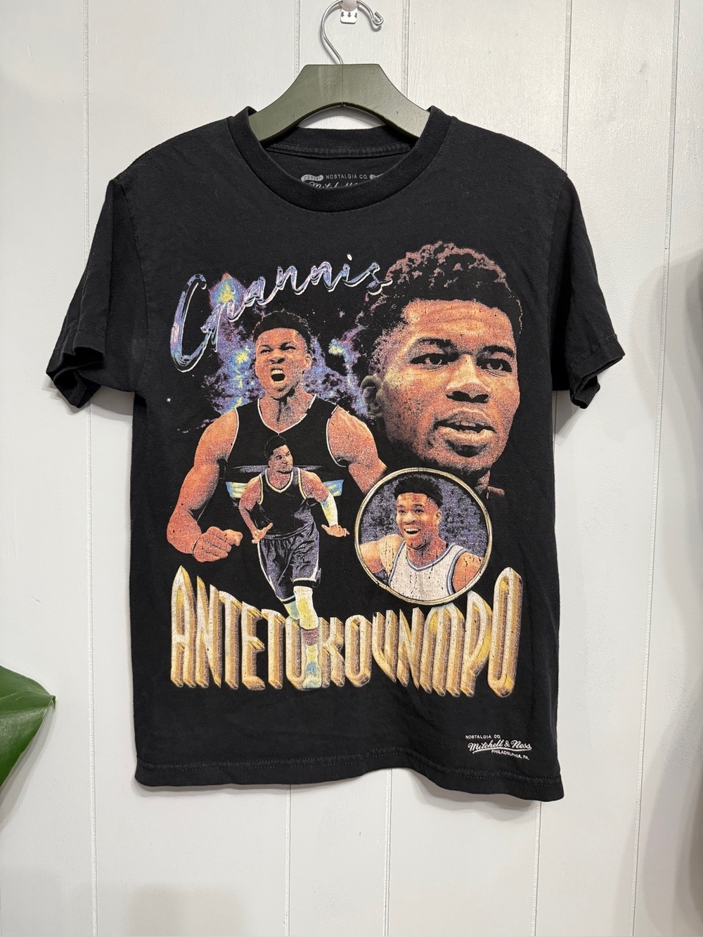 Mitchell & Ness Black Logo Tee with White Print